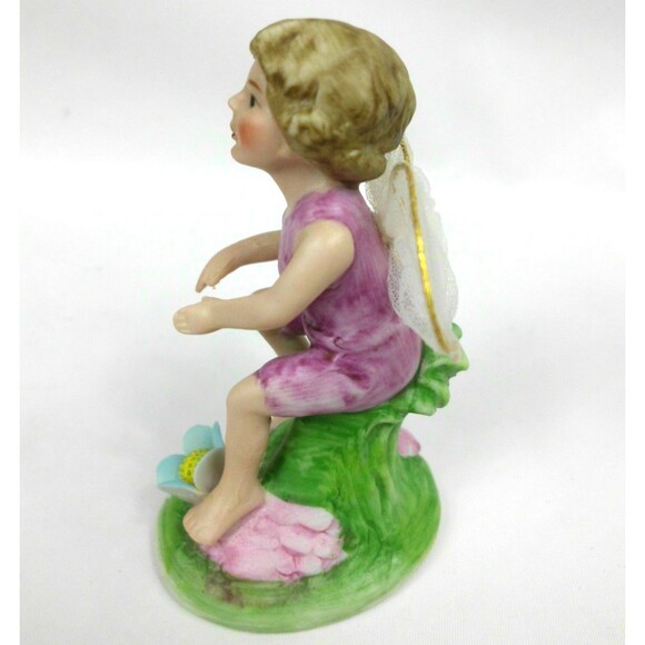 Vintage Enesco 1979 Porcelain Bisque Fairy Woodland Pixie Figurine 3 Inch Set - Picture 7 of 9